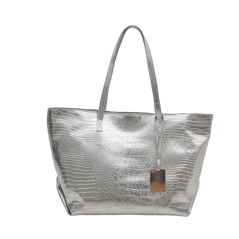 Women PU Crocodile Print Handbag Large Capacity Stylish Shoulder Purse Solid Color Crocodile Pattern Tote Bag Chic Hobo Bag