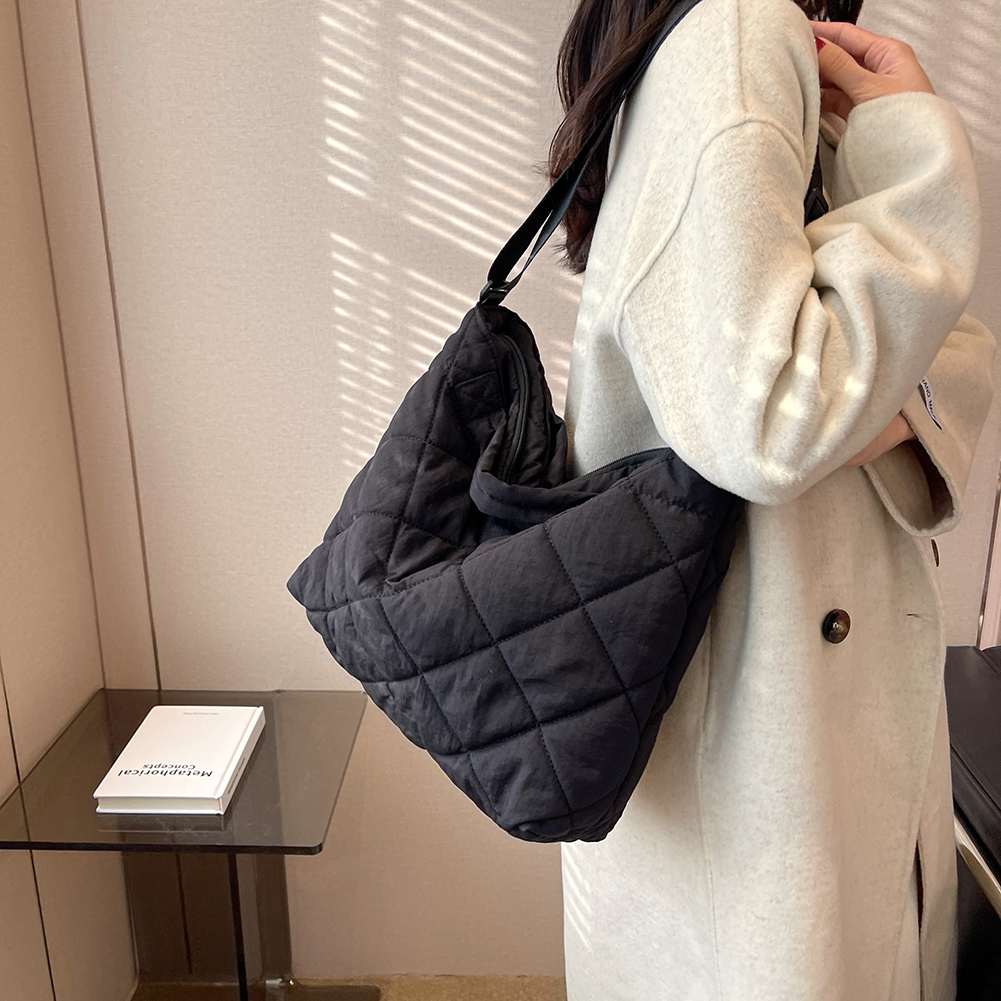 Quilted Crossbody Handbag Cotton Women Shoulder Messenger Bag Large Capacity Rhombus Pattern Solid Color Vintage Ladies Hand Bag