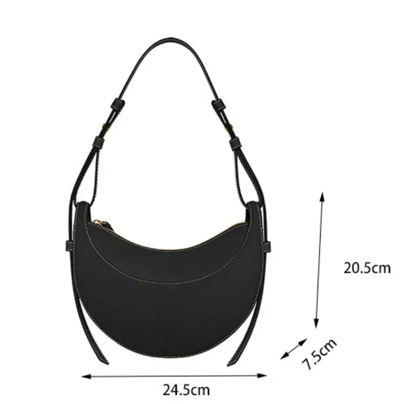 2024 Winter Brand Crossbody Handbag Saddle Women Half Moon Underarm Lychee Pattern Leather Shoulder Bags Woman