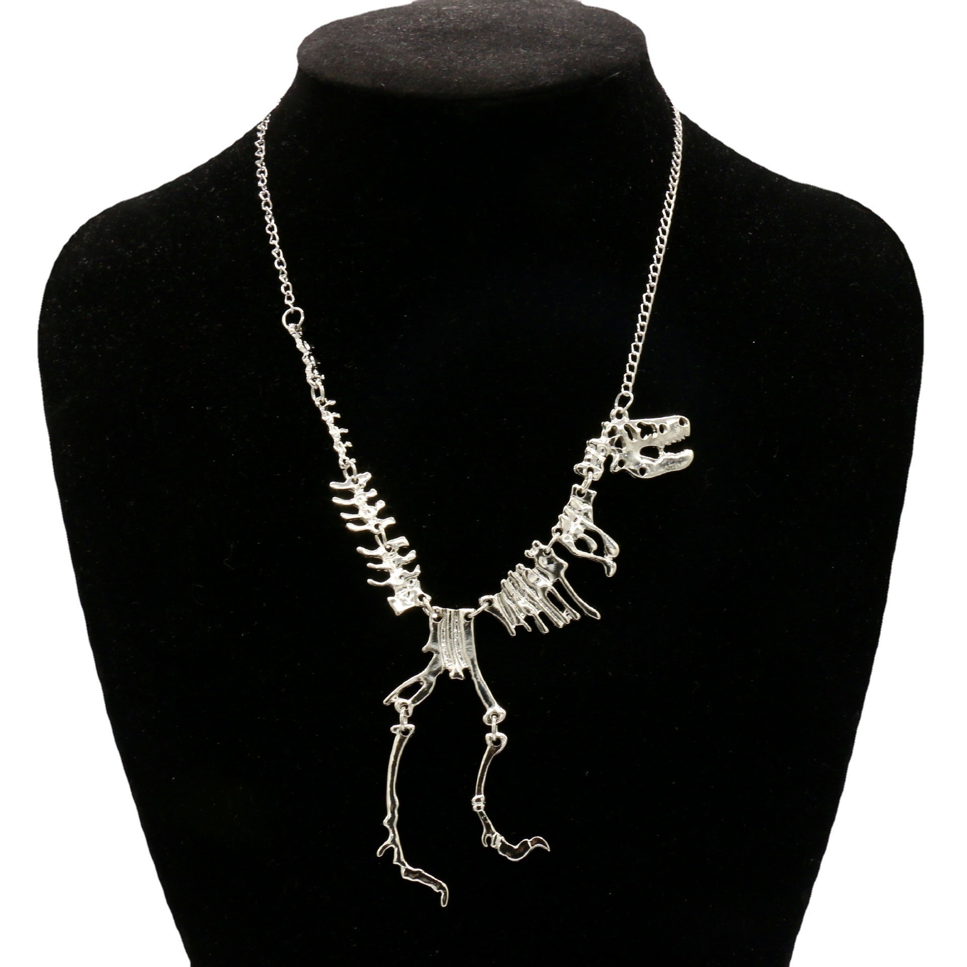 New Cross Border Foreign Trade Hip Hop Punk Exaggerated Personality Dinosaur Skeleton Alloy Decorative Necklace Pendant for Men and Women