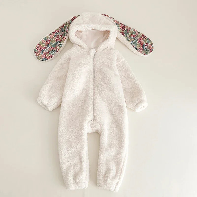 Rompers Autumn Winter Baby Girls Boys Rabbit Romper born One-piece Jumpsuit Hooded Pajamas Boys Plush Homewear Outfits Baby Costume 241107Y250119X0A7