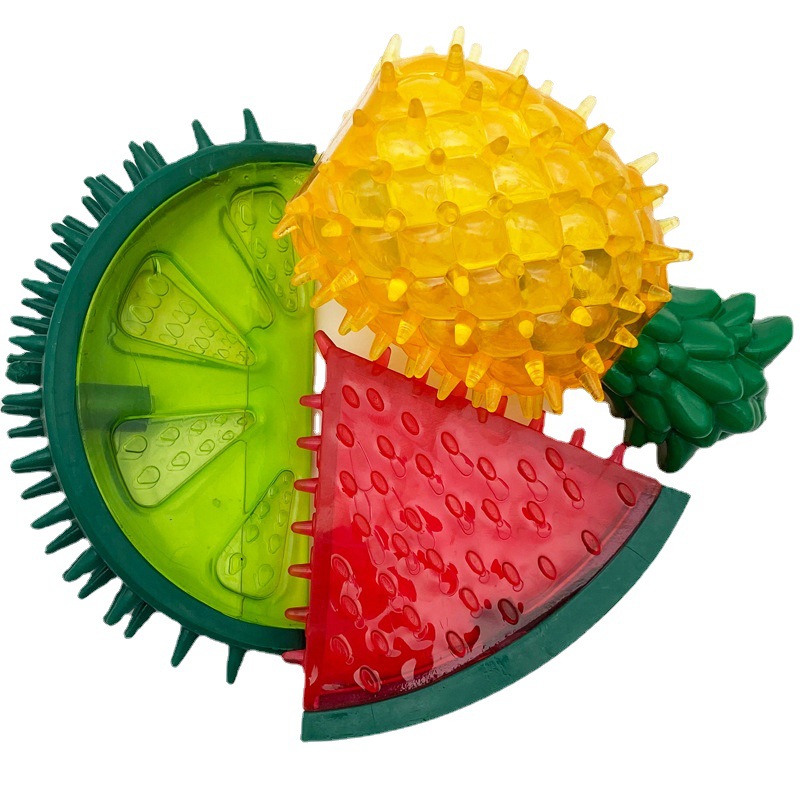 High Quality Rubber Pet Sound Grinding Toy Tpr Bite Resistant Three Dimensional Fruit Watermelon Pineapple Cat Dog Toy