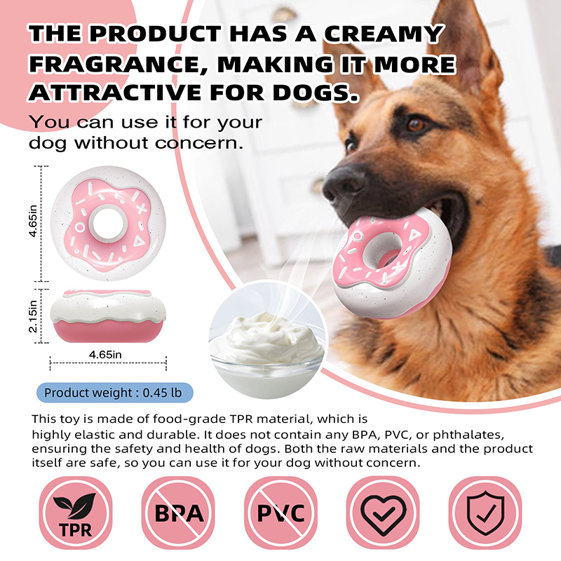 Durable Dog Squeaky Toys for Aggressive Chewers, Doughnut Shape Indestructible Chew Toys Silicone Dog Pet Chew Toy
