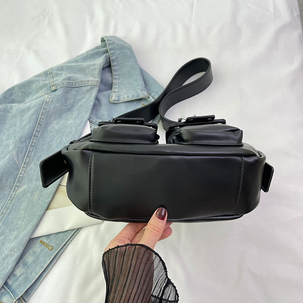 Women Crescent Bag with Double Pockets PU Leather Handbag Adjustable Strap Crossbody Bag Hobo Bag Travel Commuter Bag