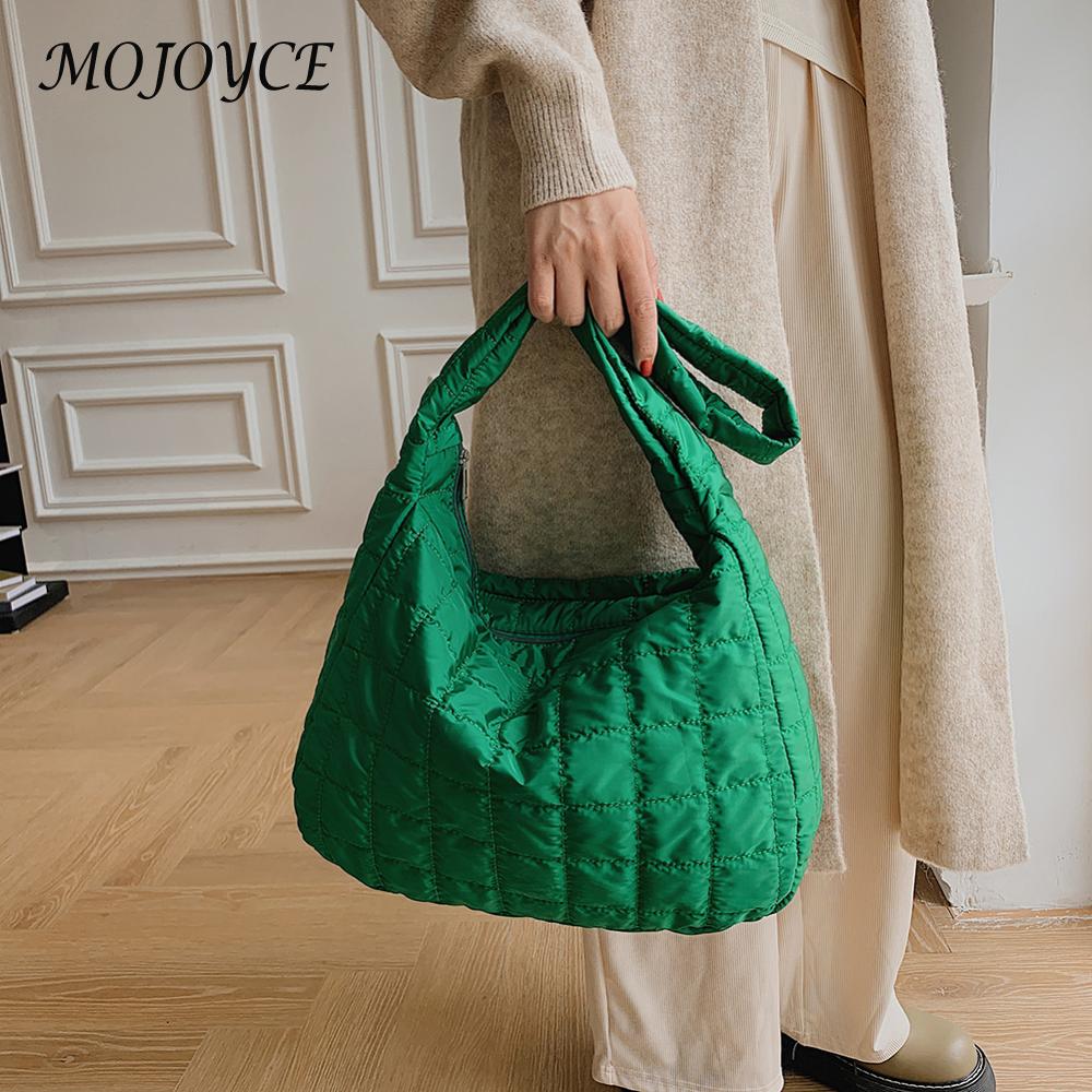 Autumn Winter Vintage Nylon Lattice Shoulder Bag Pure Color Large Crossbody Bags