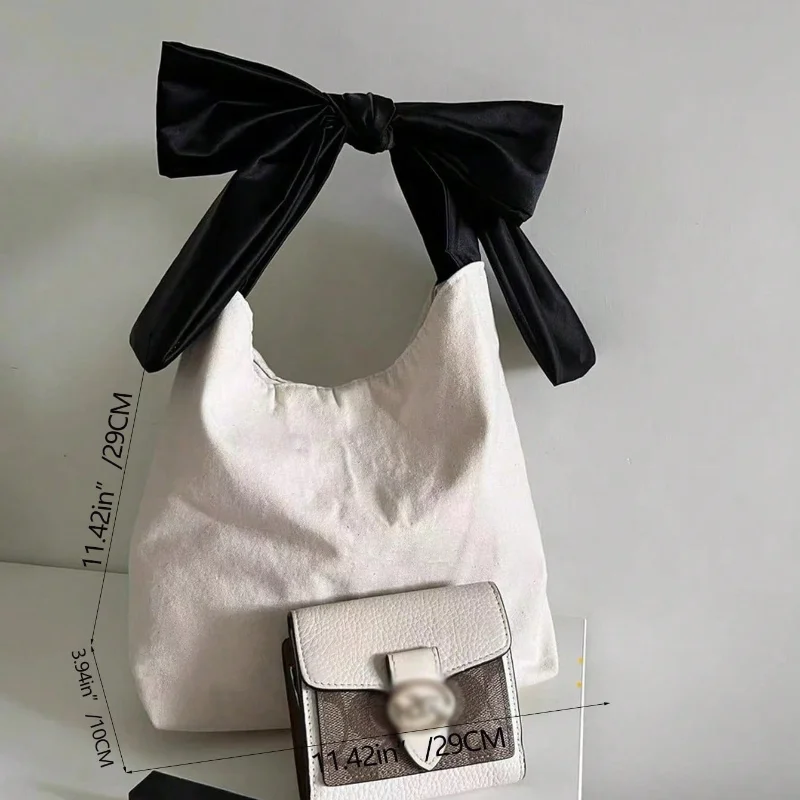 Shopping Bag Canvas Bag Large Capacity Tote Bag Women's Crossbody Bag Shoulder Bag Black and White Bow