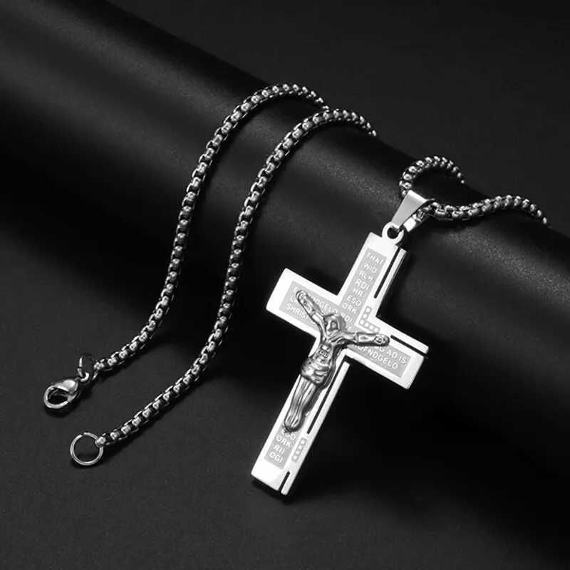 Personalized Creative Design Religion Jesus Christ Cross Pendant Talisman Simple Mens and Womens Necklace Y241108