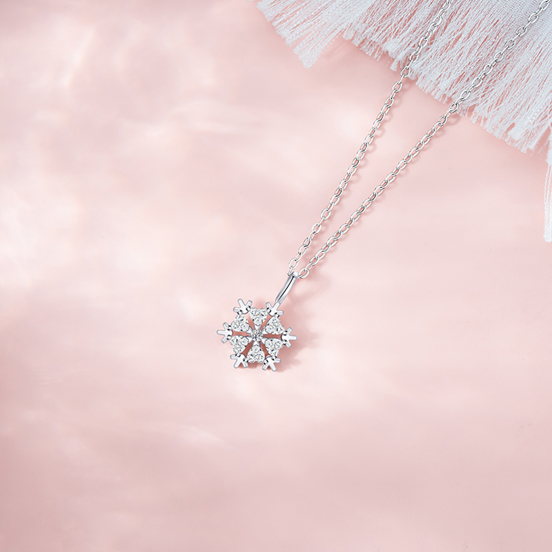 Elegant Winter Wonderland Necklace for Her - Snowflake Charm with Full Zirconia Embellishments