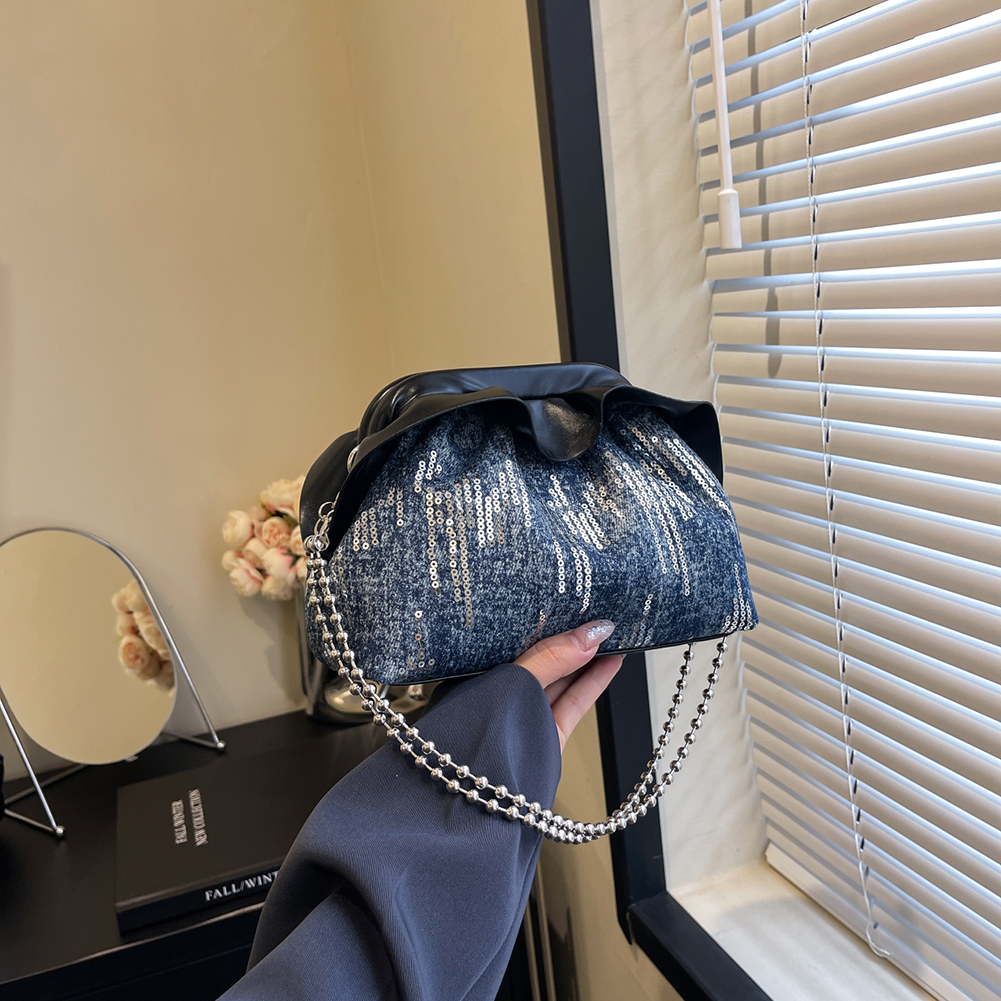 Denim Women Shoulder Bag Sequin Crossbody Bag Chain Handbag Hobo Bag Wedding Party Bridal Purse