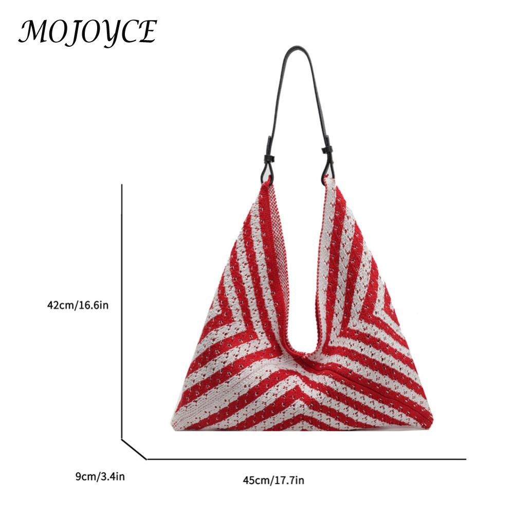 Women Knitted Tote Bag Black and White Summer Beach Bag Geometric with PU Strap Hobo Bag for Travel Vacation Holiday
