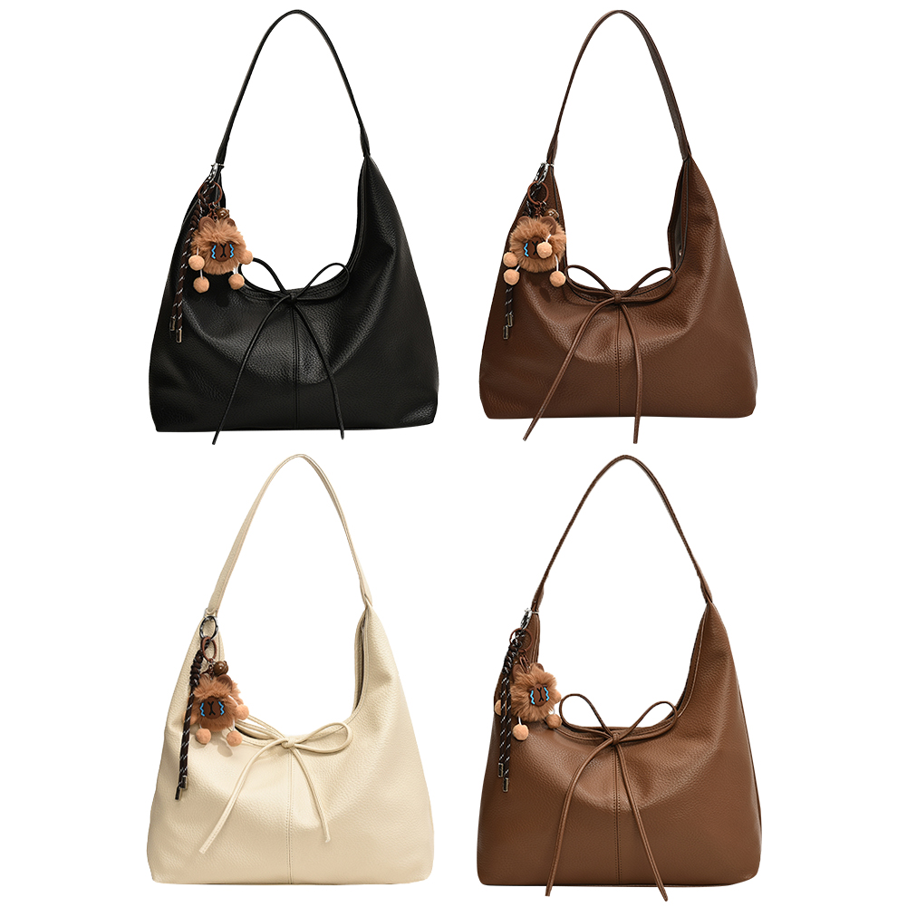 Shoulder Bag for Women Bow Hobo Bag PU Leather Solid Color Underarm Bag Trendy Mini Purse for Commuting Travel