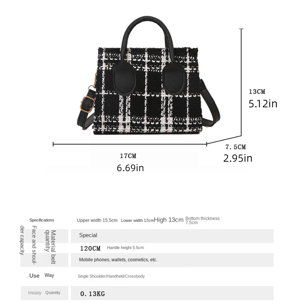 Casual Mini Plaid Shoulder Bag Stylish Classic Single Shoulder Bag Portable Simple Vintage Square Bag Girls