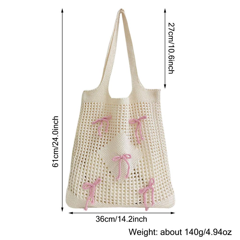 Bowknot Crochet Tote Bag Summer Beach Mesh Knitted Bag Large Aesthetic Shoulder Bag Knit Handbags Hollow Hobo Bag for Women