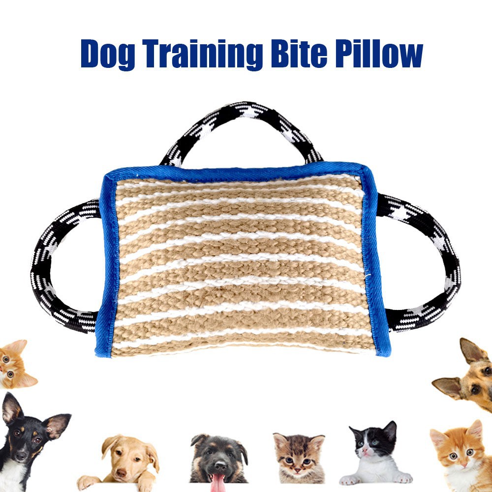 Wholesale dog bite pillow hemp, tear resistant, 3-handle dog bite pillow dog bite pillow jute safety training pet tugs pillow