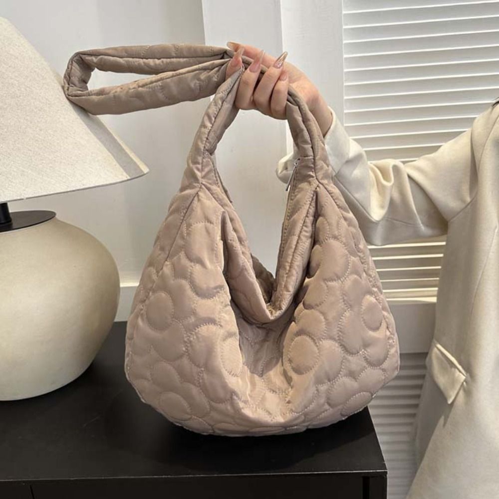 Solid Color Cloud Bubble Shoulder Bag Handbag Large Capacity Space Cotton Underarm Bag Tote Bag Shopping Bag Flower Message Bag
