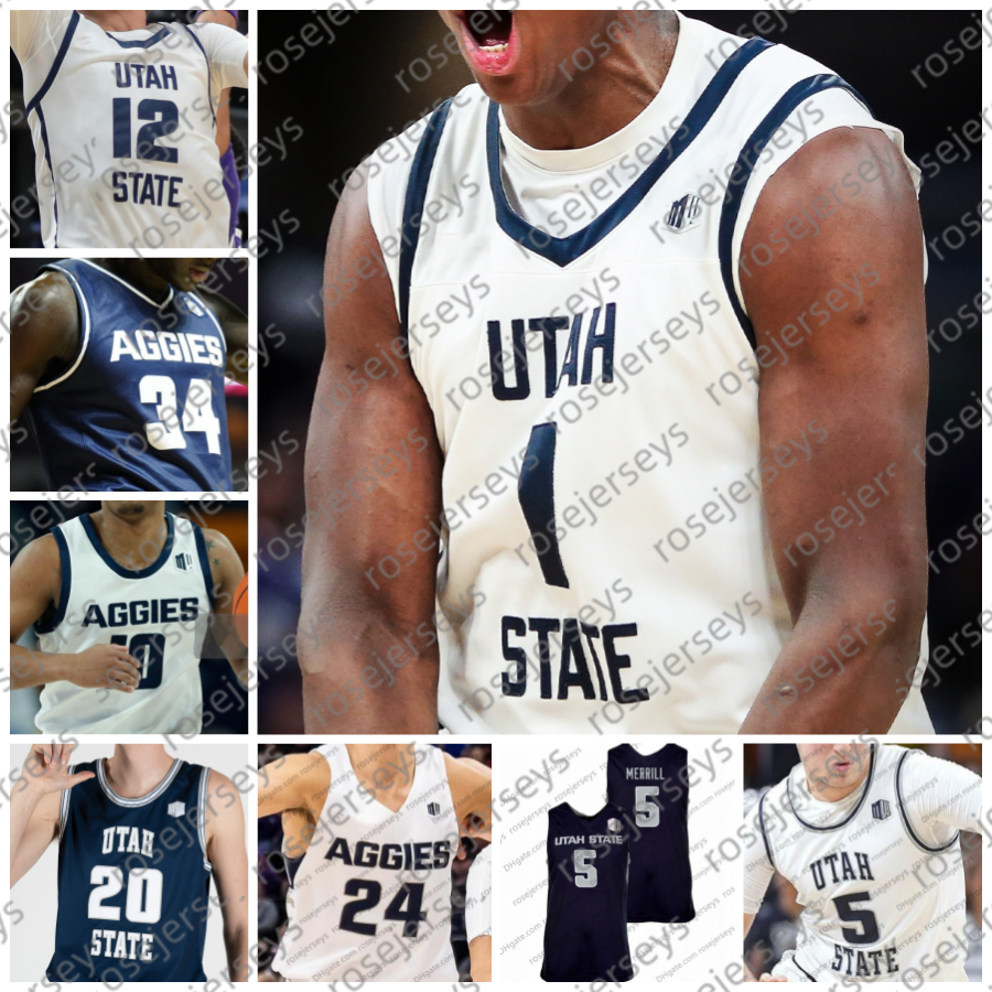 Customized 2024 Utah State Aggies Basketball Jersey Great Osobor Darius Brown II Ian Martinez Mason Falslev Josh Uduje Isaac Johnson Men Women Youth Kids Jerseys