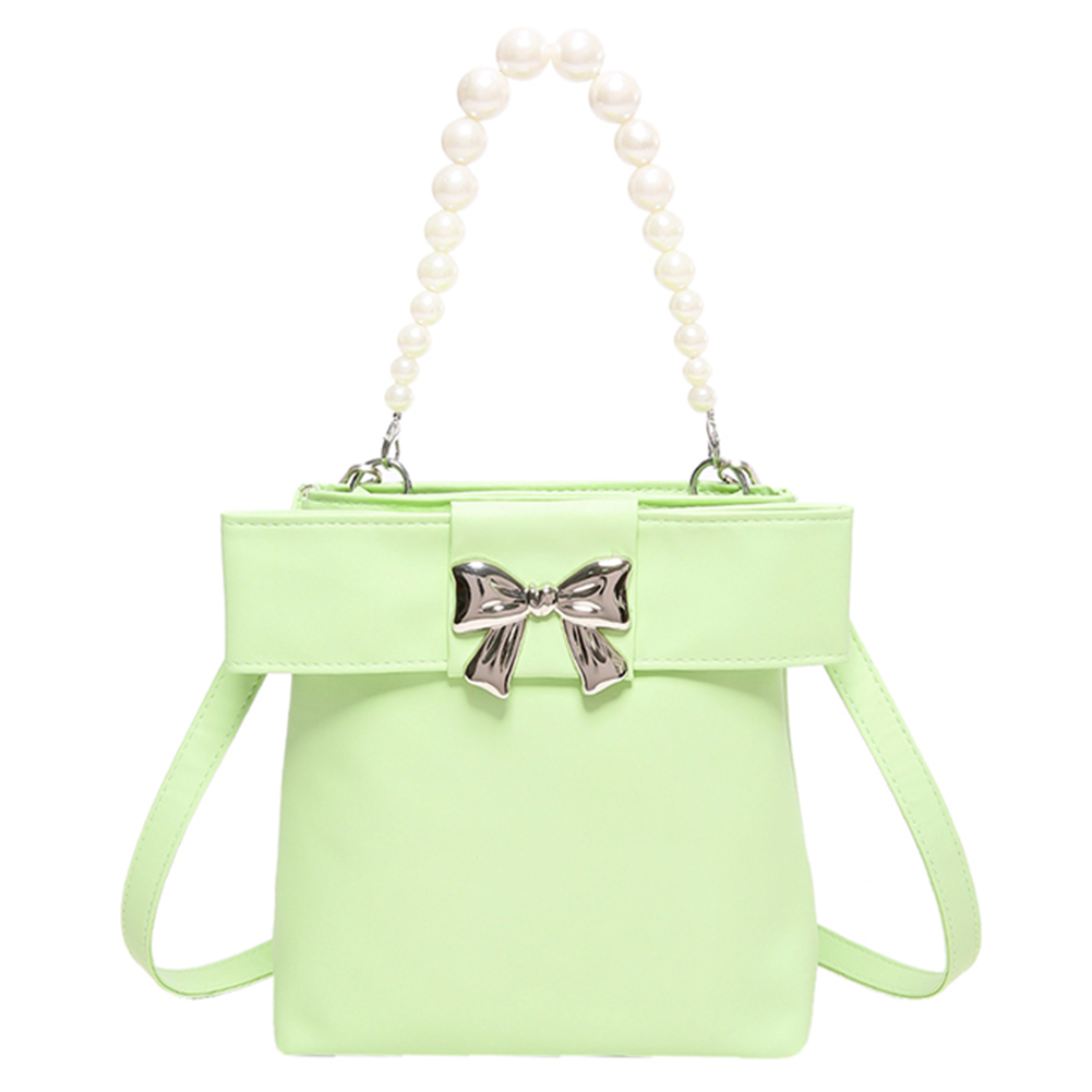 Cute Bow Y2K Purse PU Leather Sweet Pearl Fashion Handbag with Detachable Strap Trendy Crossbody Bag Top Handle Bag for Women