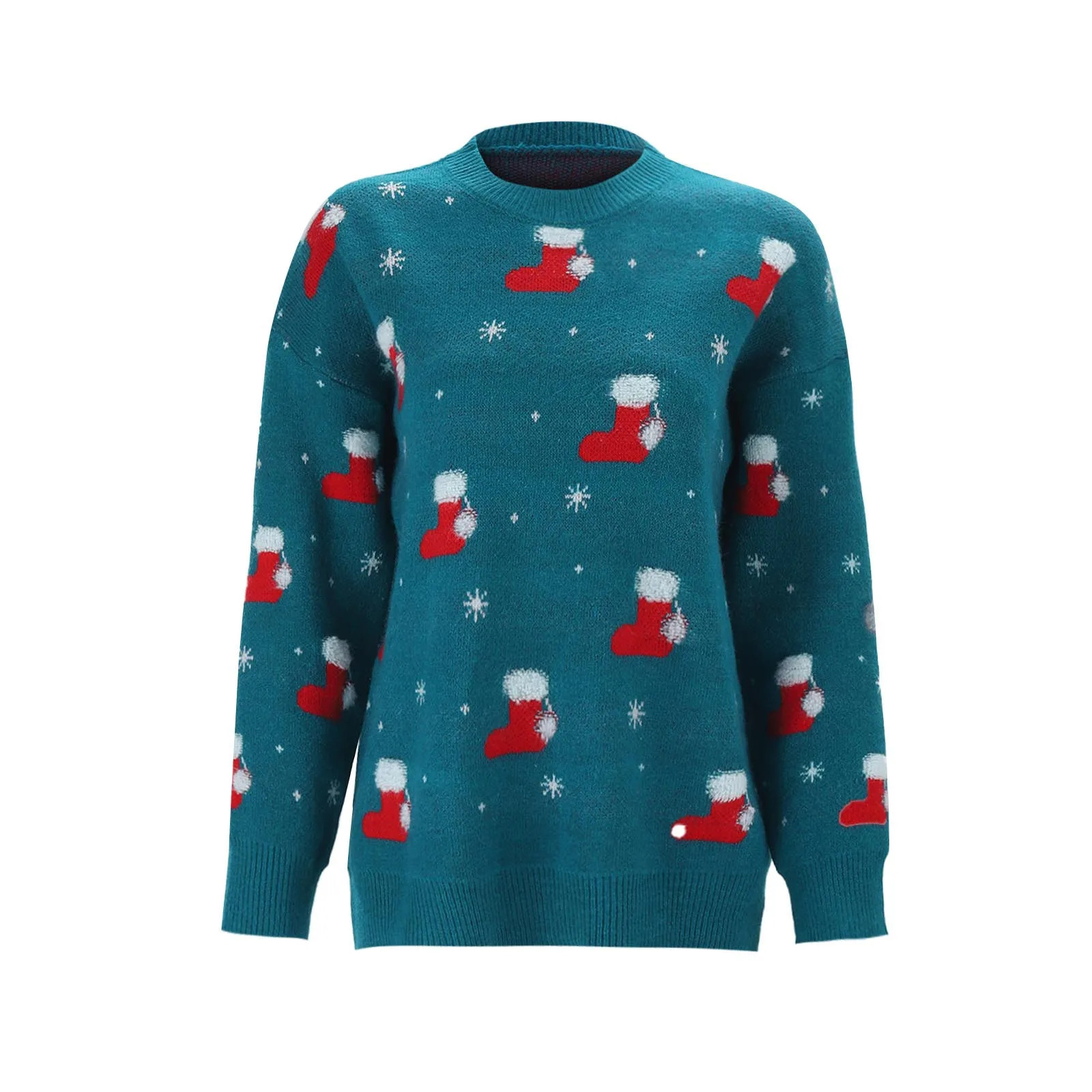 Autumn Winter Women Sweater Christmas Socks Patterns Knitted Tops Pullover Sweaters Xmas Knitwear Jumpers 241108