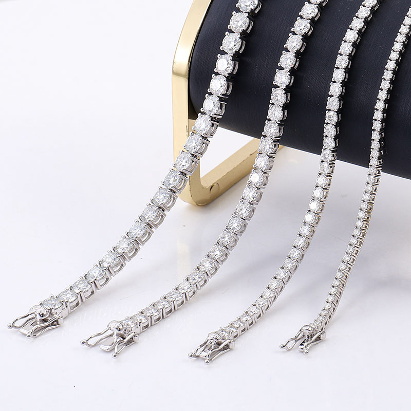 moissanite,vvs moissanite 2mm 3mm 4mm 10k gold lab grown dia hip hop tennis chain sterg sier bracelet