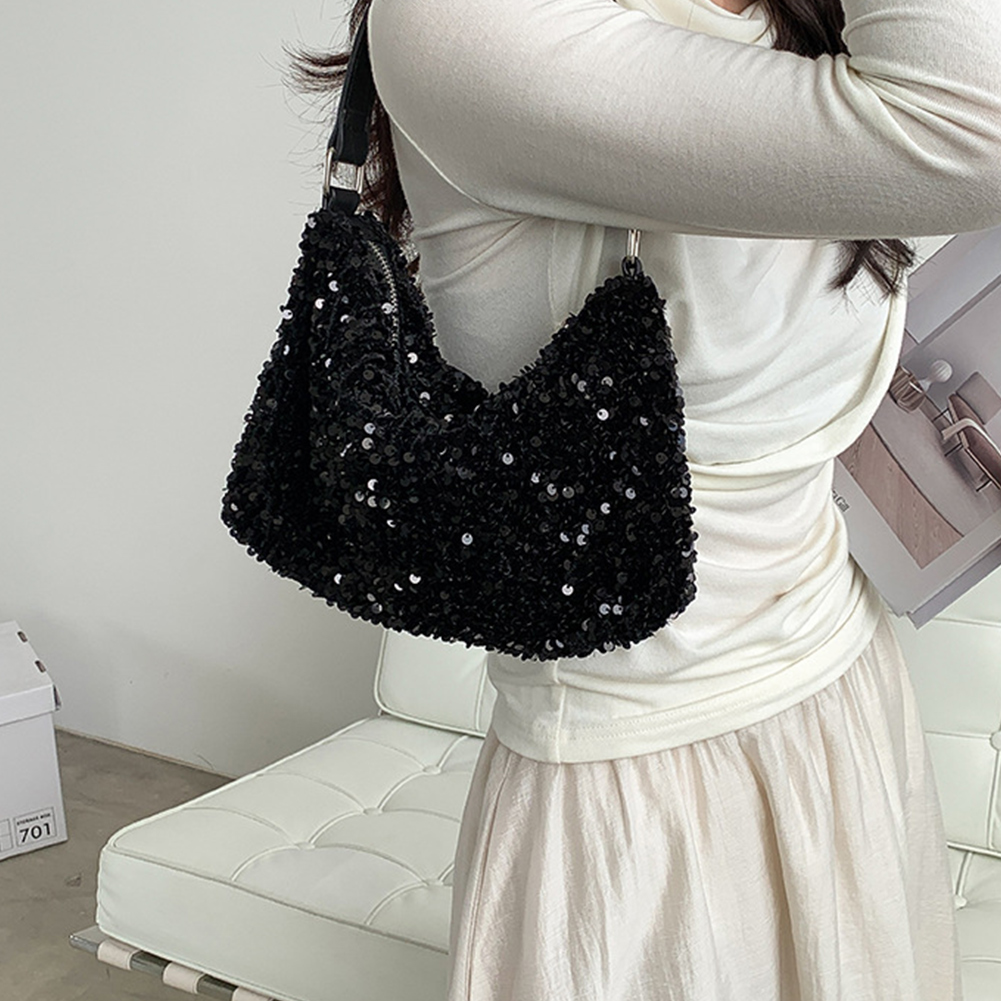 Women Elegant Shoulder Bag Versatile Sequins Glitter Clutch Purse Shinny Underarm Bag for Party Wedding