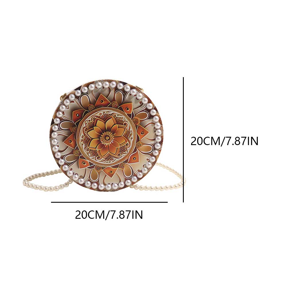 Cotton and Linen Shoulder Bag Fashion Designer Round Mobile Phone Pearl Bag Vacation Purse for Women Shopping Travel