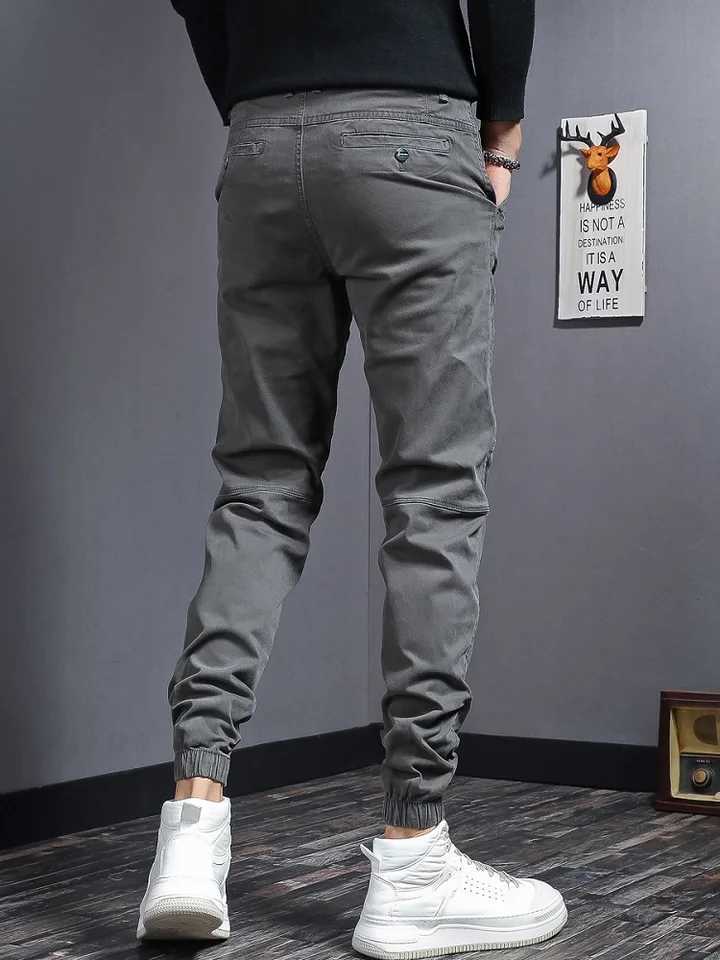Mens Cotton Gray Cargo Pants Autumn Tactical Casual Stretch Slim Fit Trousers LX241107