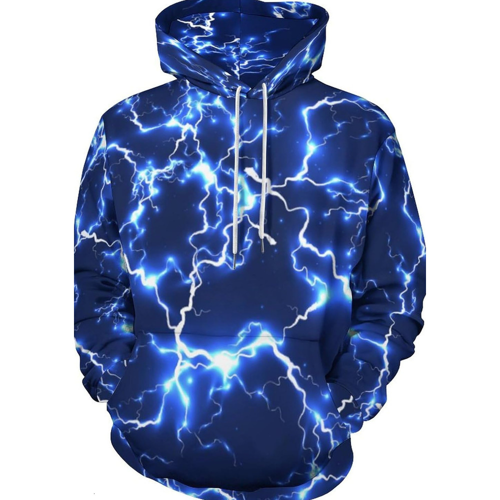 Hoodie for Mens Womens Unisex New Mens Novelty Hoodies Cool Lightning Graphic Hoody Pullover Hooded Sweatshirts Graphic Trendy blue lightning pattern