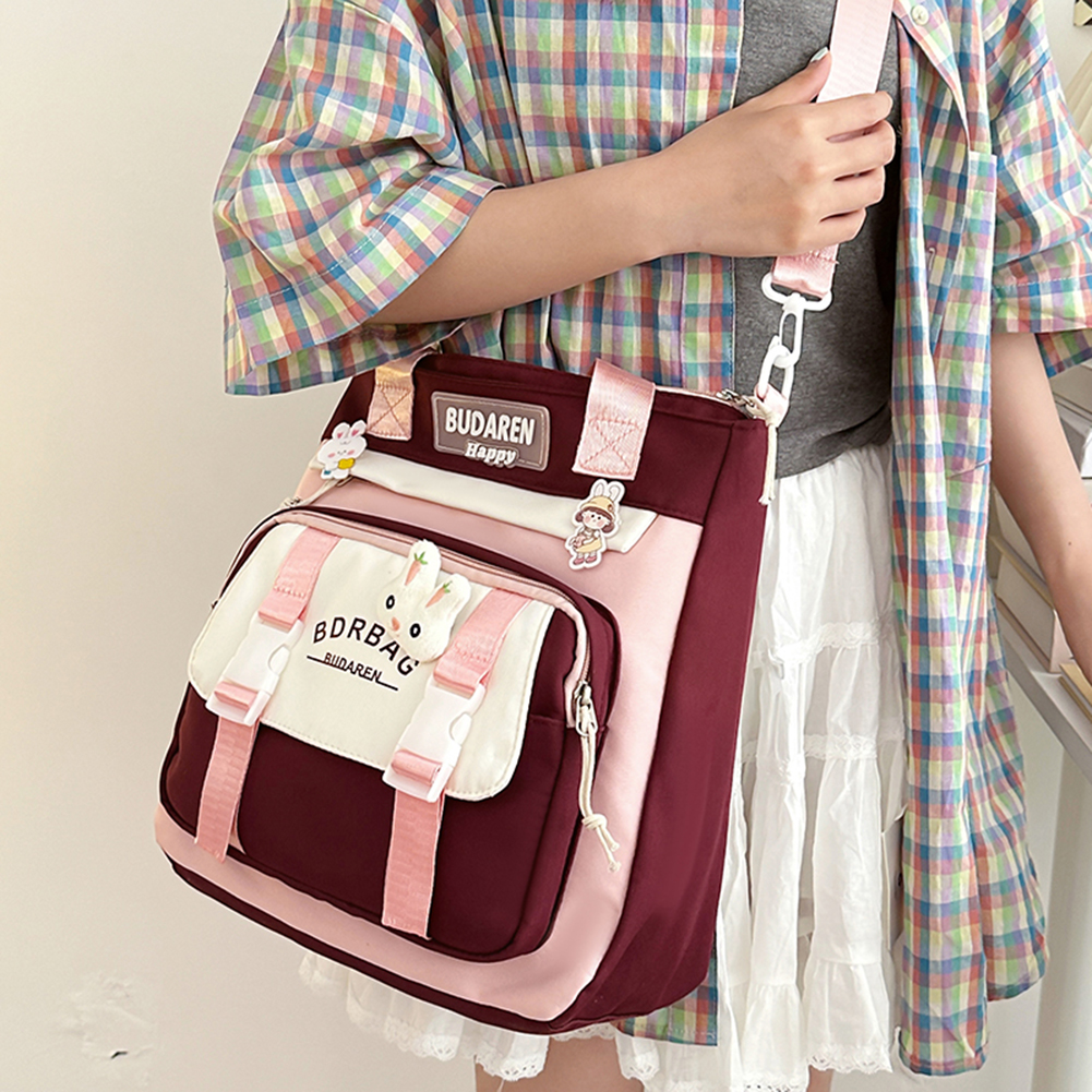 Cute Shoulder Bag Casual Messenger Bag Large Capacity Trendy Satchel Bag Adjustable Strap Contrast Color School Book Bag