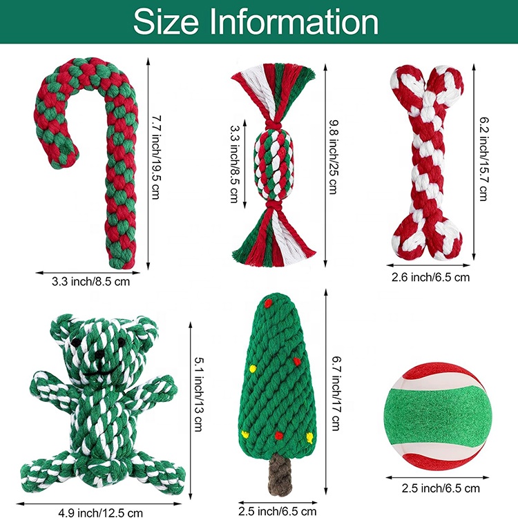 6 Pieces Christmas Dog Chew Cotton Rope Toy Pet Supplies Chew Training Toys For Dog Playing