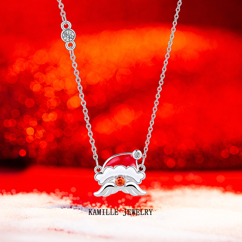 Women's Festive Christmas Collection Oil Drip Santa Hat Charms Necklace
