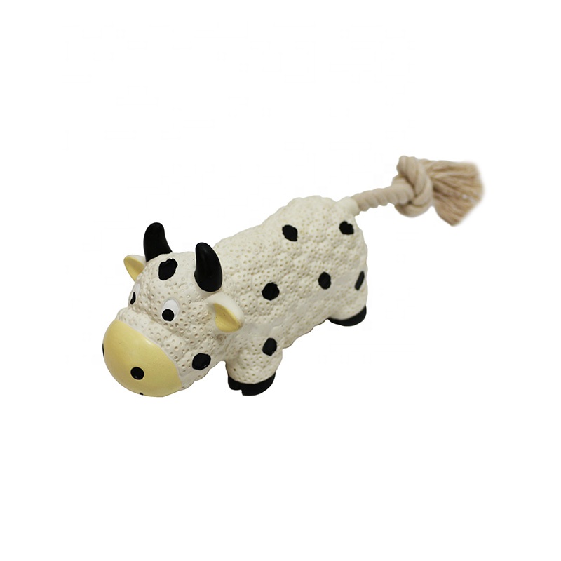 Hot Sale Interactive Pet Teeth Cleaning Toy Latex Cow Dog Chew Toy with Rope for Small Dog and Puppy