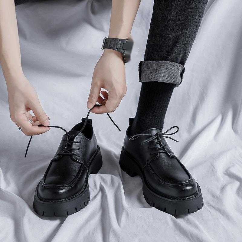 Men Dress Shoes New Big Head Leather Shoes For Mens Trendy Thick Bottom British Youth Height Casual Mens Shoes 241009