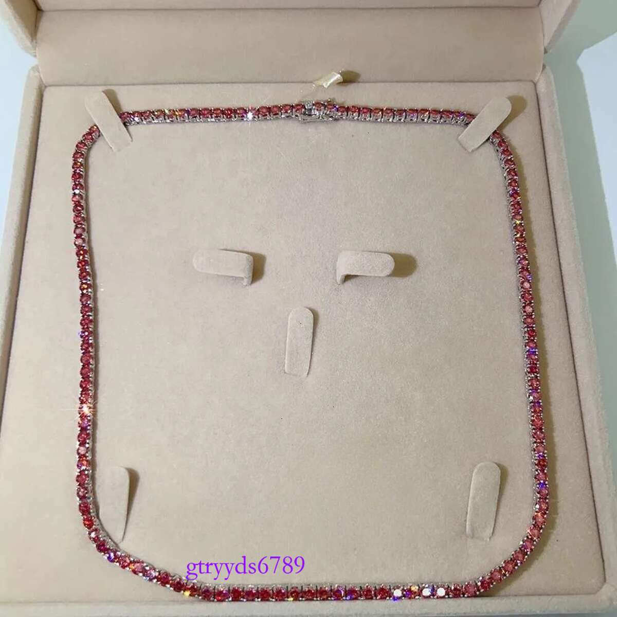 New Fresh Products Wholesale Price 3mm S Tennis Necklace Vvs1 Colorful Red Moissanite Chain