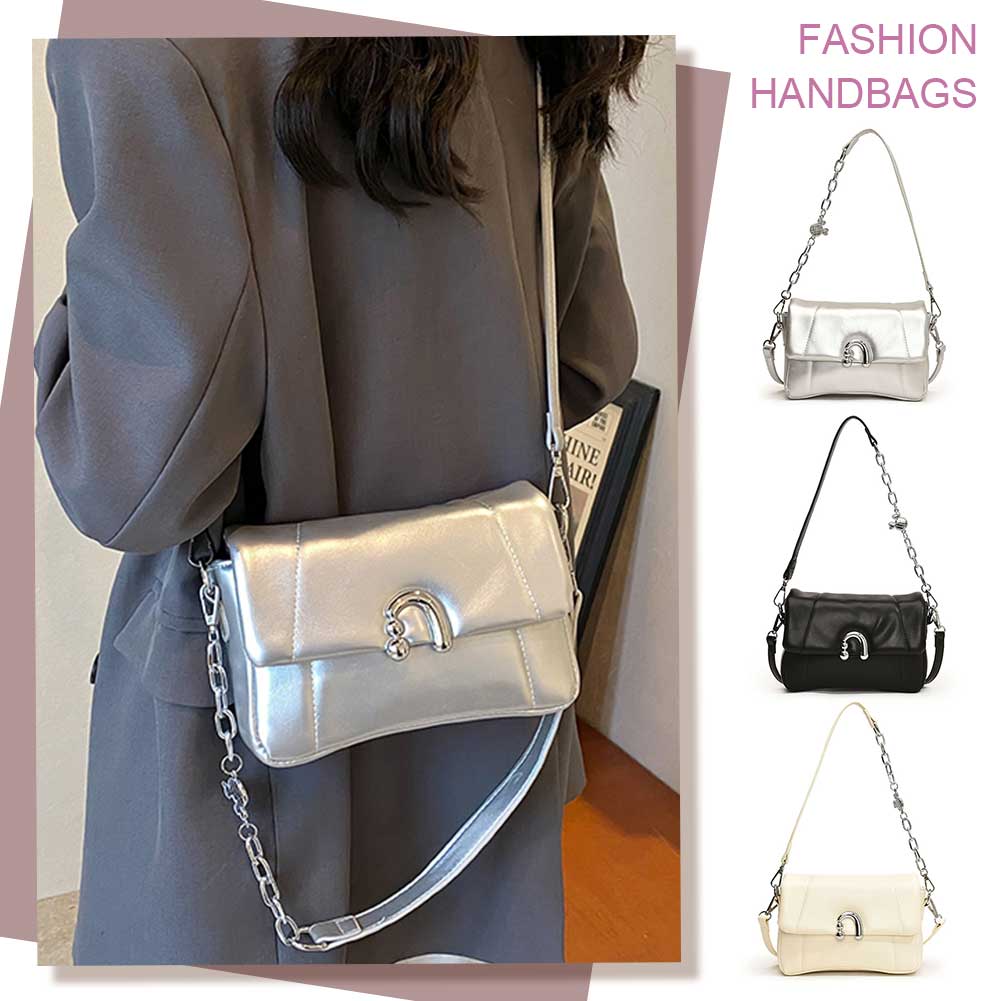 Quilted Crossbody Bag for Women Solid Handbag PU Leather with Two Straps Satchel Purse Small Purse Commuter Shopping Bag
