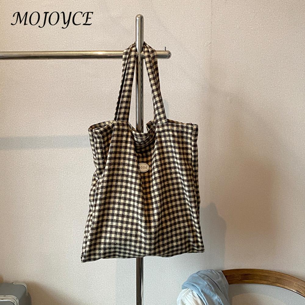 Women Plaid Tote Handbag Large Capacity Daily Shopping Bag Color Matching Versatile Top Handle Bag Ladies Commute Bag
