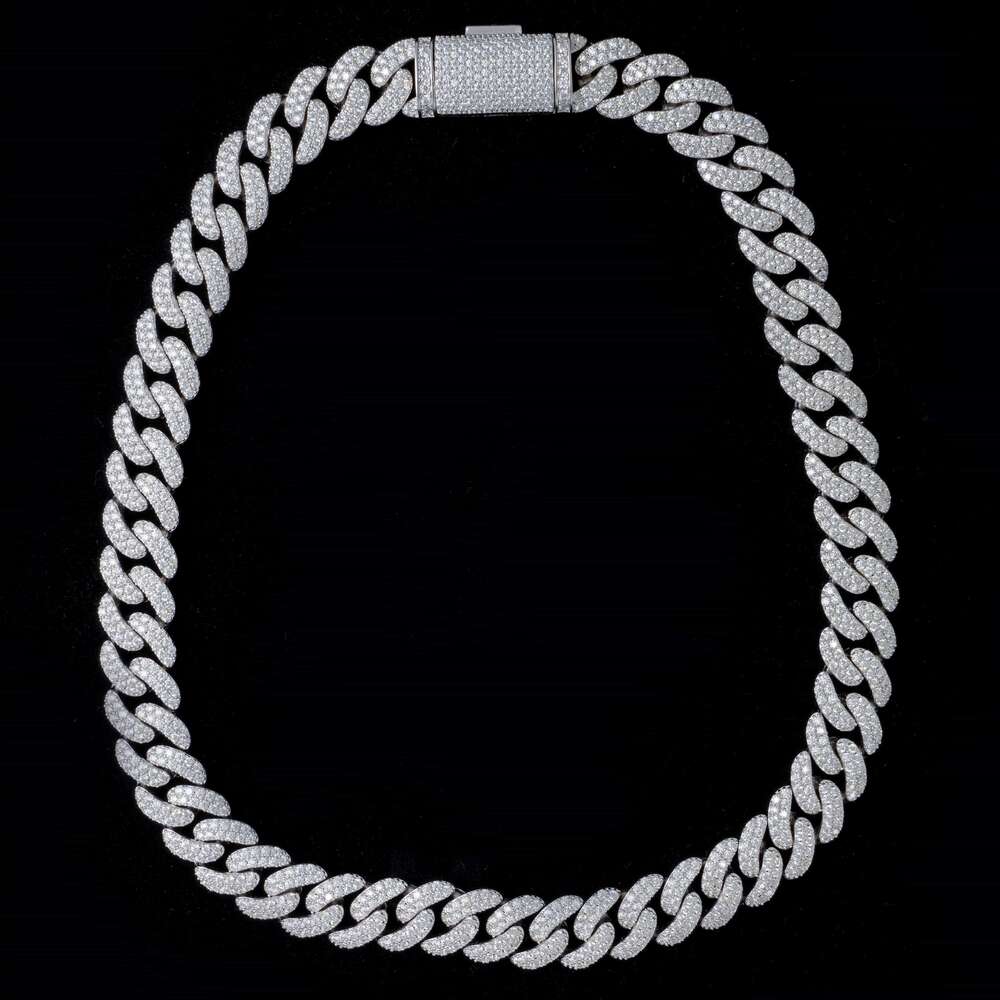 New High Quality Fashion Diamond Vvs Moissanite Baguette 925 Sterling Silver Cuban Link Chain