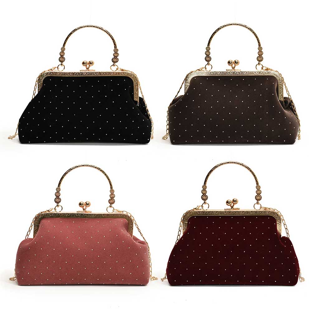 Women Clutch Purses Formal Party Clutches with Detachable Chain Velvet Wedding Purses Clutch Handbag Metal Hand Top Handle Bags