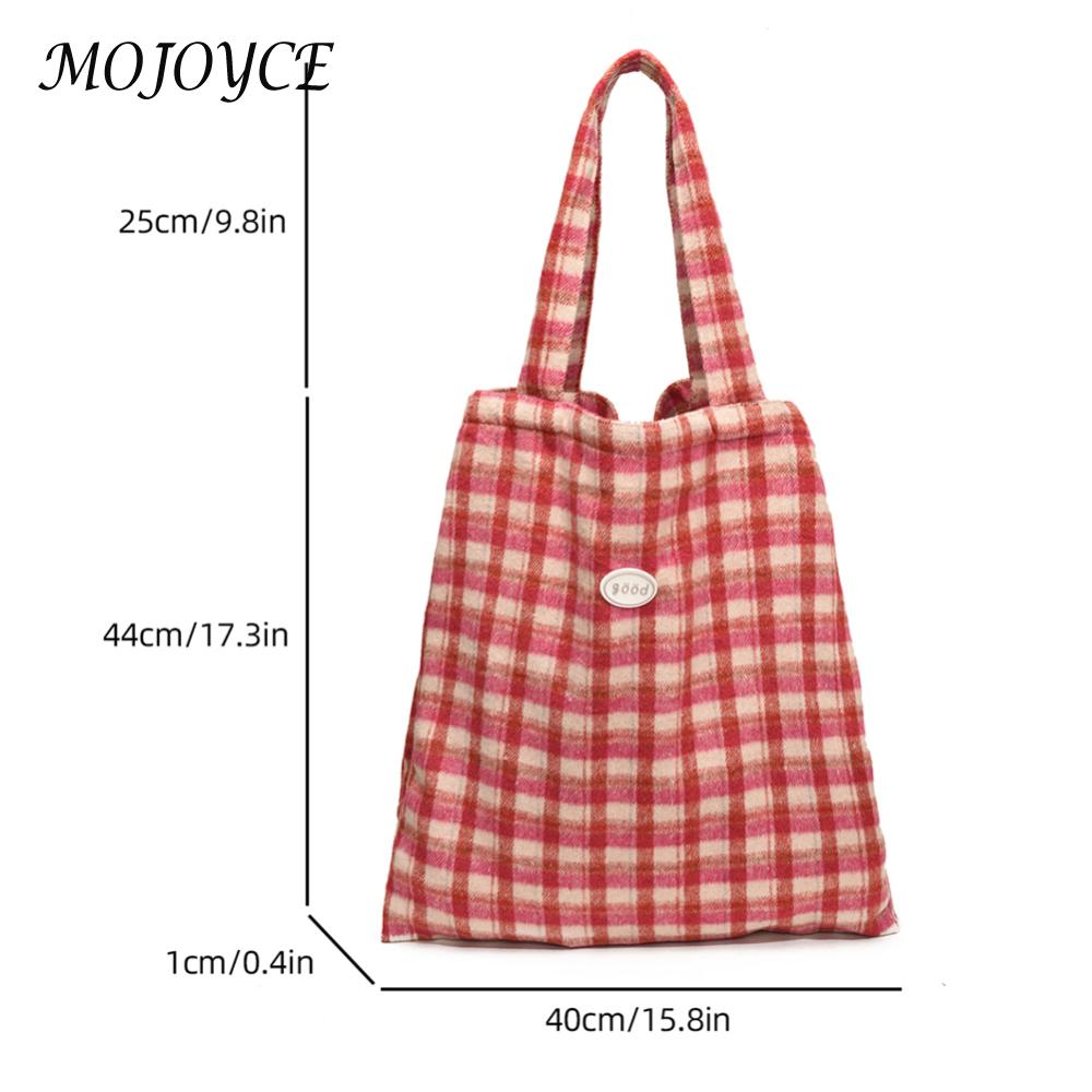 Women Plaid Tote Handbag Large Capacity Daily Shopping Bag Color Matching Versatile Top Handle Bag Ladies Commute Bag