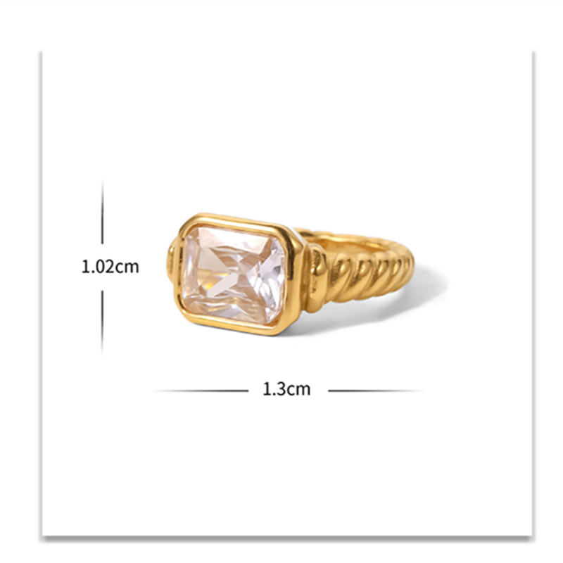 French Stainless Steel Rectangular Zirconium Emerald Pink White Zirconium Ring for women Factory Wholesale