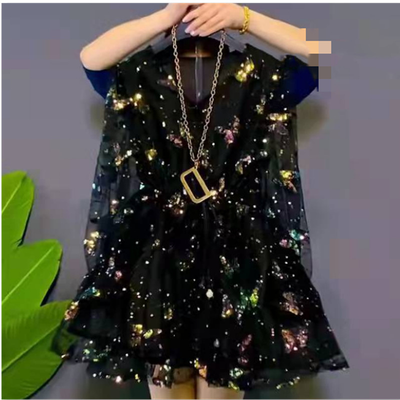 Women's V-Neck Sequin Party Dress: Patchwork Design For A Fashionable Look