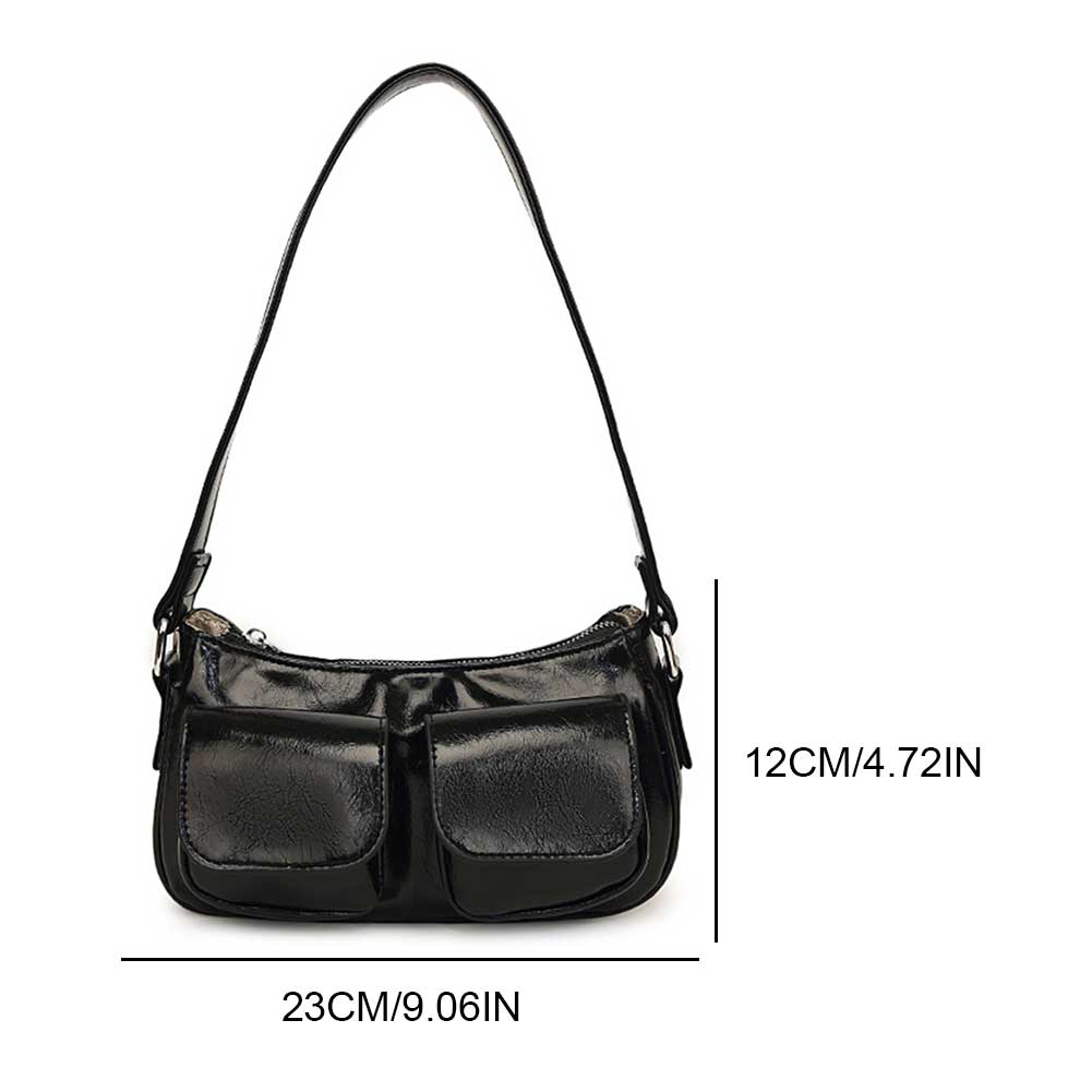 Women Tote Purse Double Pockets PU Leather Satchel Hobo Bag Solid Color Underarm Bag Clutch Purse Shopping Bag