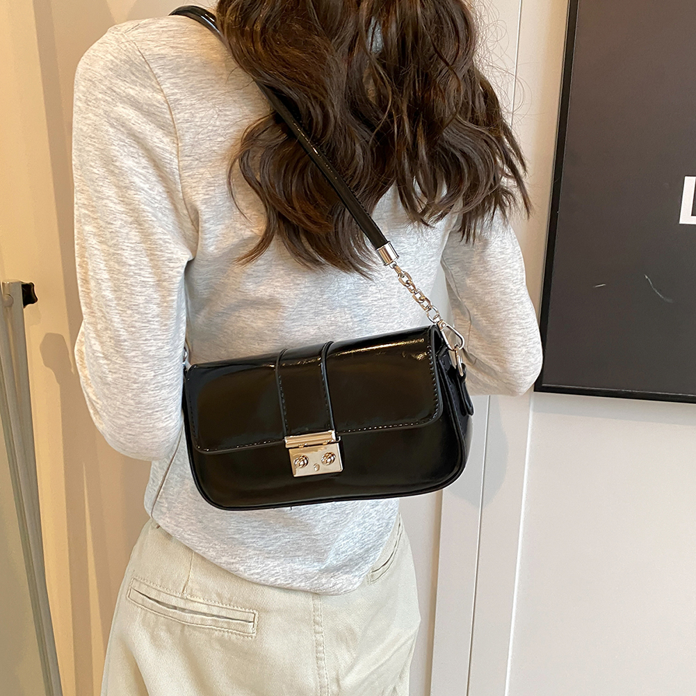 Women Shiny Shoulder Bag PU Leather Fashion Tote Handbag Adjustable Strap Casual Top Handle Bag Ladies Commute Bag