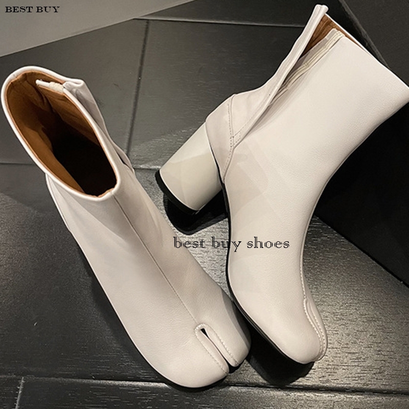2024 Brand Design Tabi Split Toe Chunky High Heel Boots Leather Atos Mujer Fashion Autumn Women Men Shoes Botas