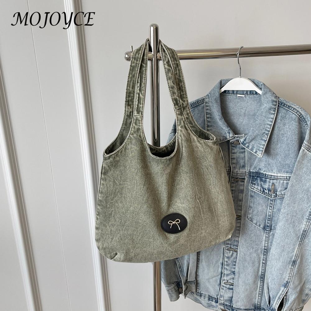 Women Denim Tote Bag Zipper Shoulder Bag Large Capacity Underarm Bag Handbag for Work Commuting