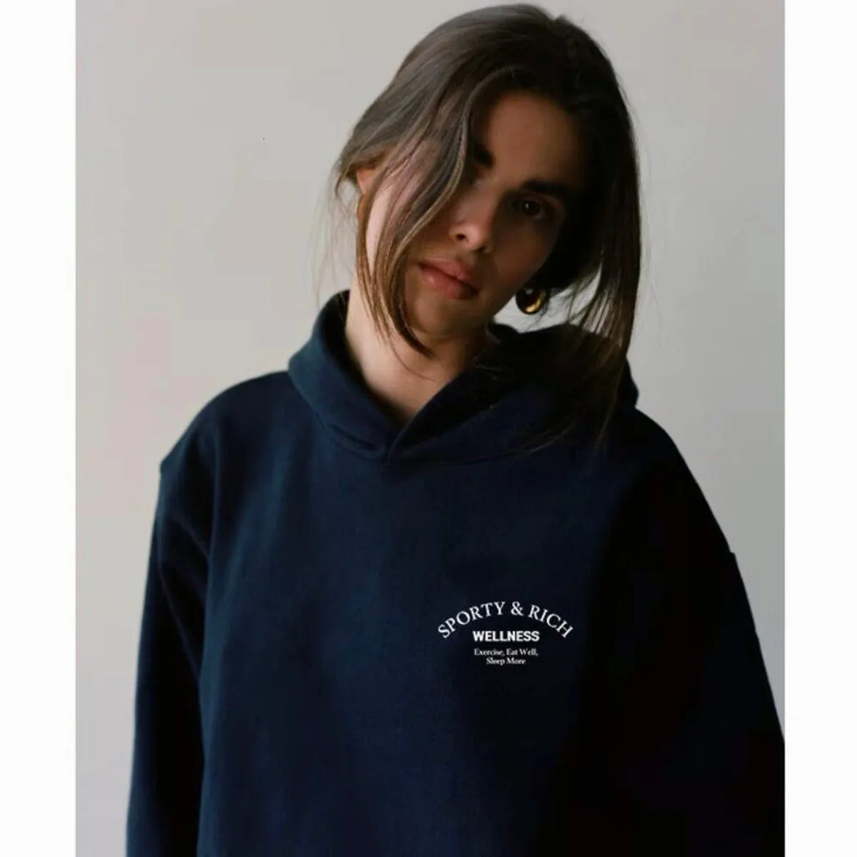 Sport Make You Health American Vintage Women Oversize Navy Cotton Hoodies 90s Street Fashion Autumn Casual Hooded Sweatshirts 241108