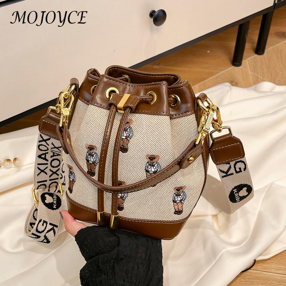 Bucket Bag for Women Embroidered Top Handle Handbag Removable Strap Crossbody Bag Tote Handbag Commuter Travel Bag