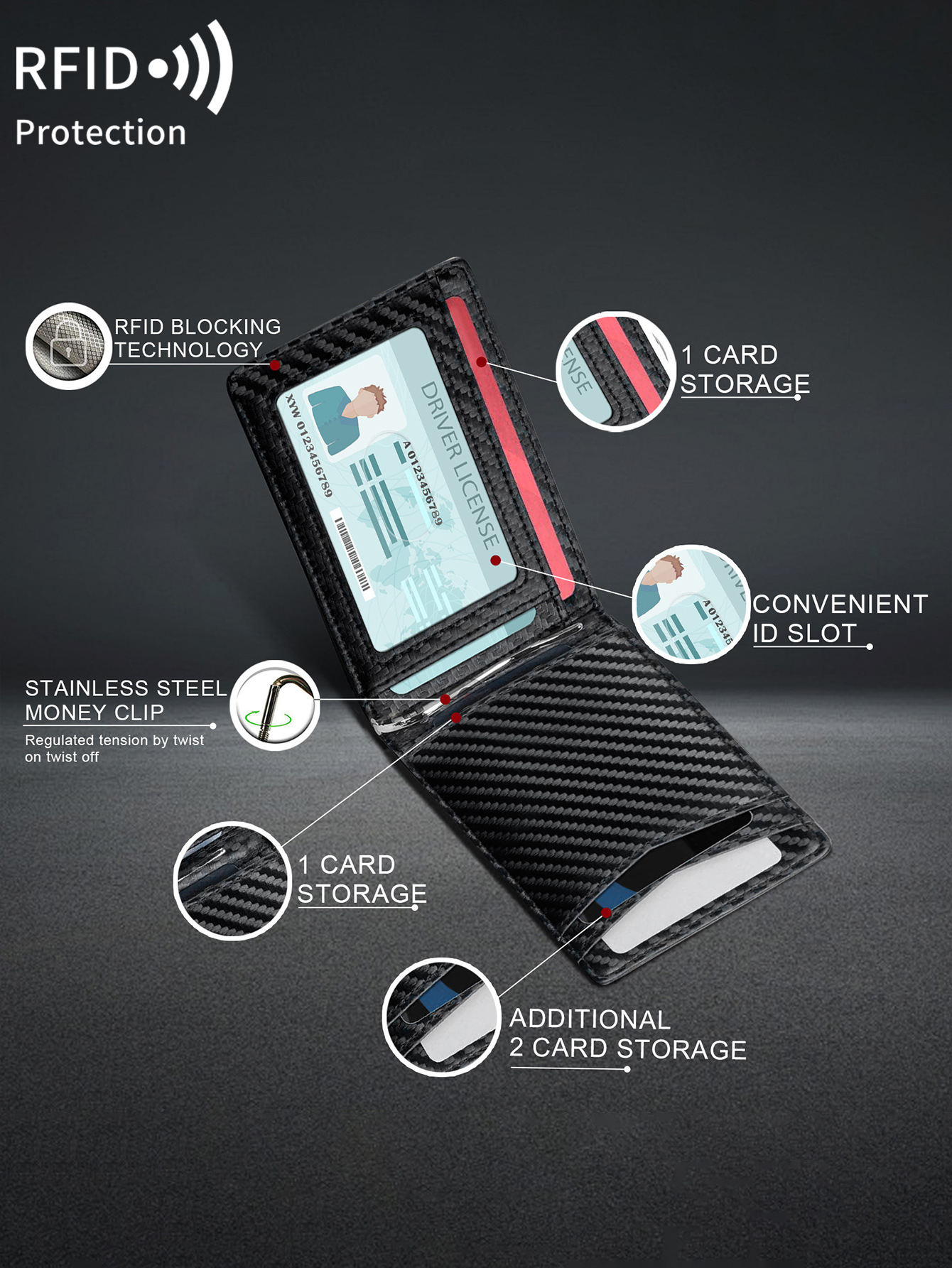 RFID carbon fiber men's wallet multifunctional ultra-thin mini 7-card slot/short card bag large capacity portable men's wallet
