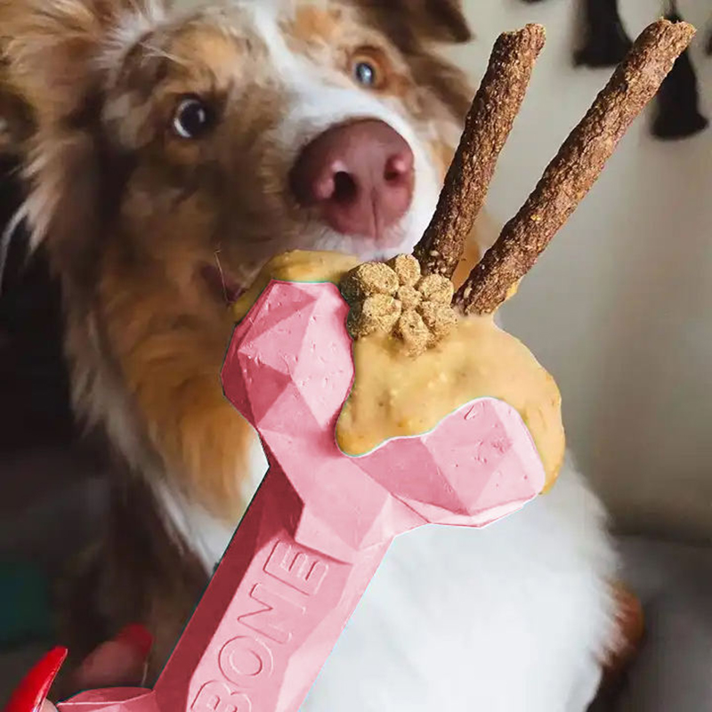 Bone Shape BPA-Free Rubber Pet Dog Chew Toy Peanut Butter Fillable Dog Chewing Toy for Aggressive Chewers