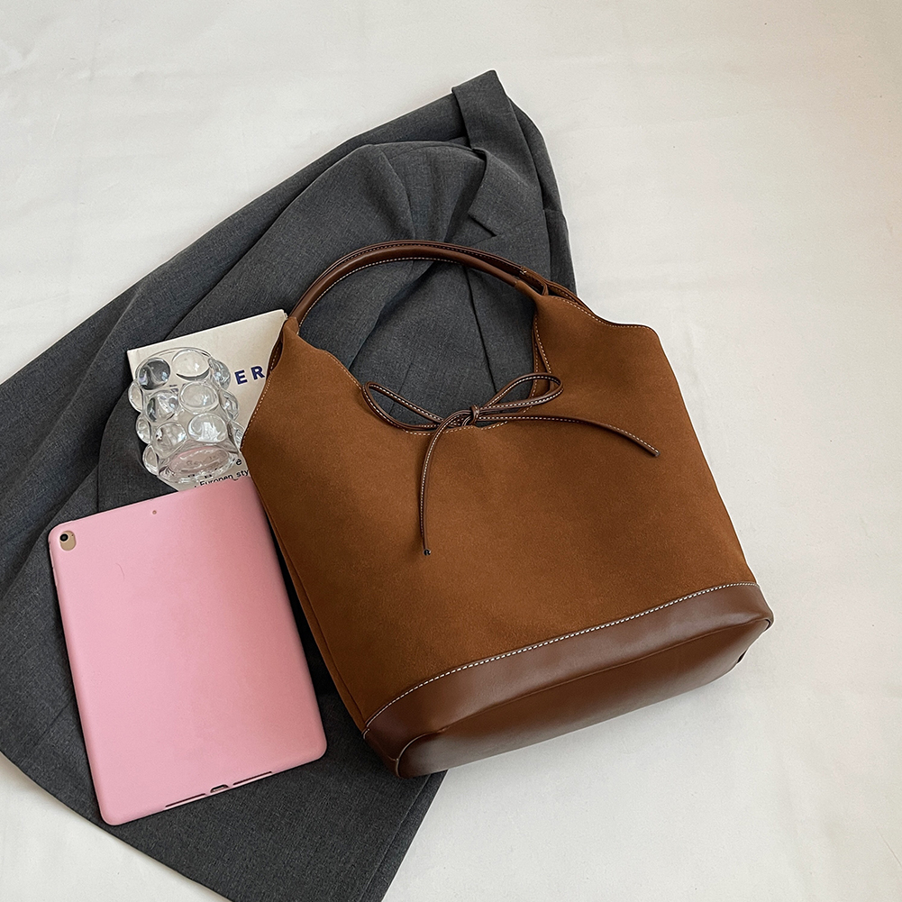 Women Suede Shoulder Bag Simple Tote Handbag Large Capacity Stylish Commuting Bag Solid Color Vintage Hobo Bag Top Handle Bag