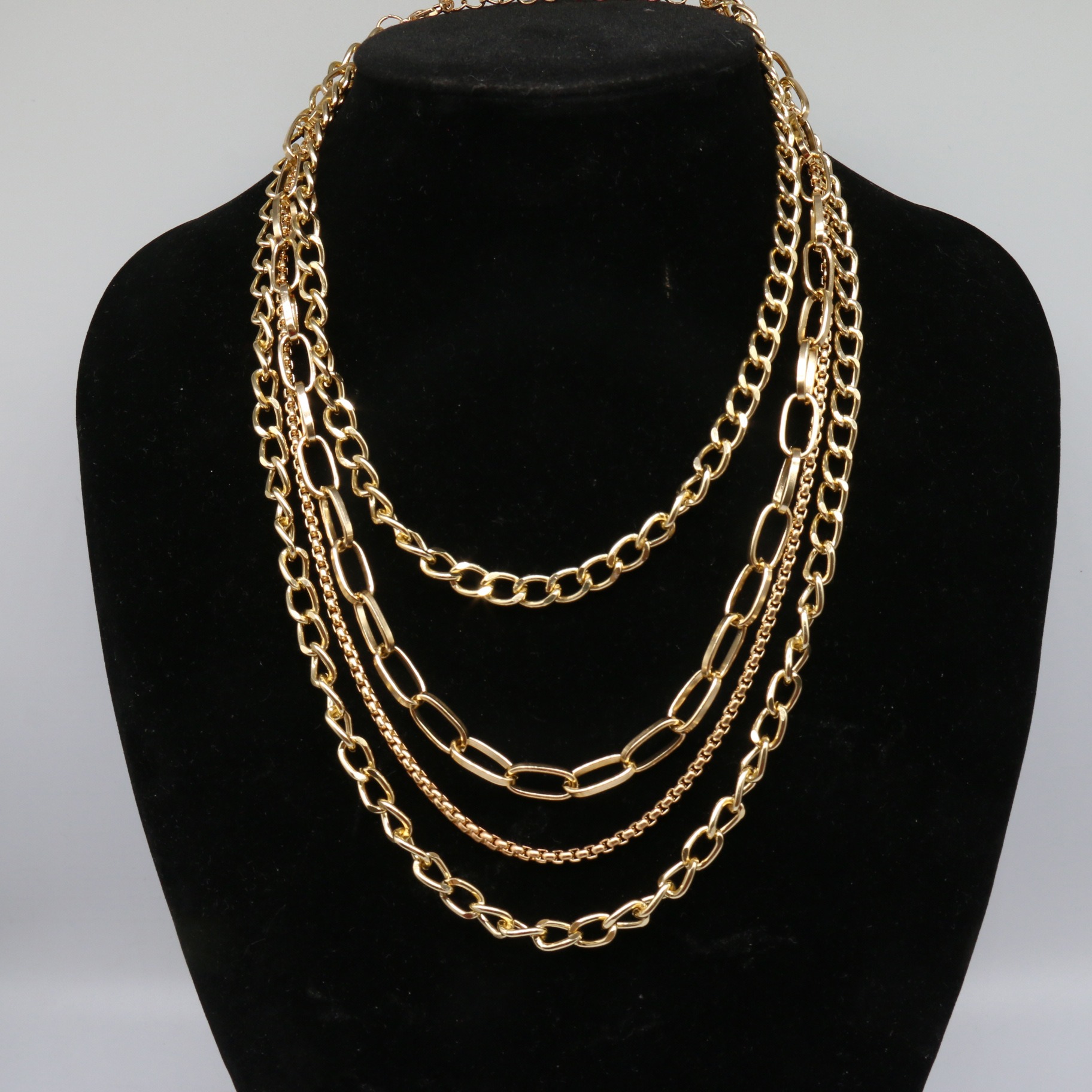 Cross Border New Fashionable Multi-layer Necklace Retro Personality Generous Metal Thick and Thin Chain Necklace Women's Accessories